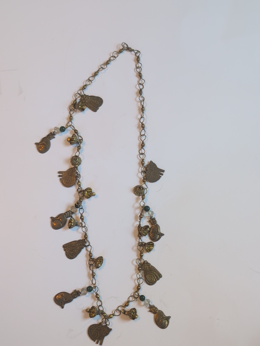 Vintage Laurel Burch Cat Charm Necklace - Antique Brass Tone